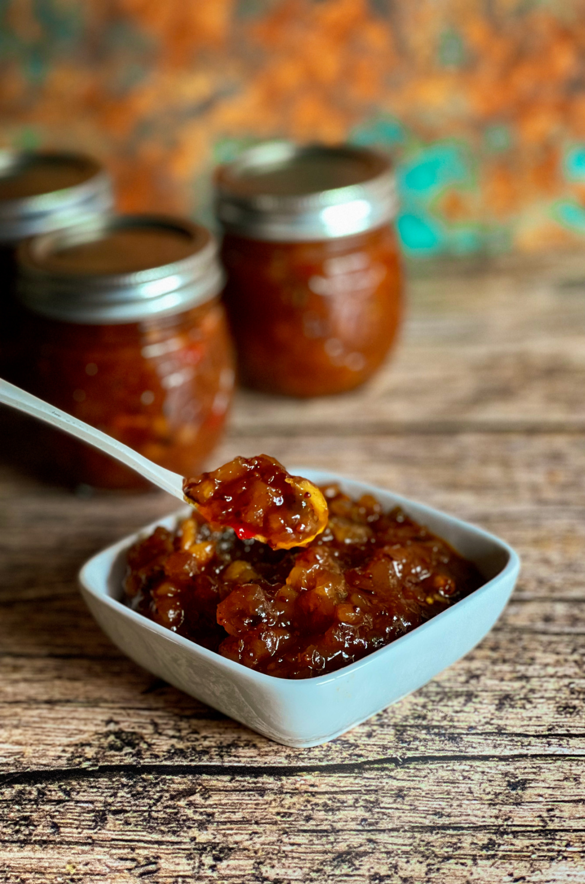 a spoonful of Spicy Mango Pineapple Chutney 