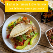 fajitas de ternera estilo Tex-Mex con delicioso queso gratinado